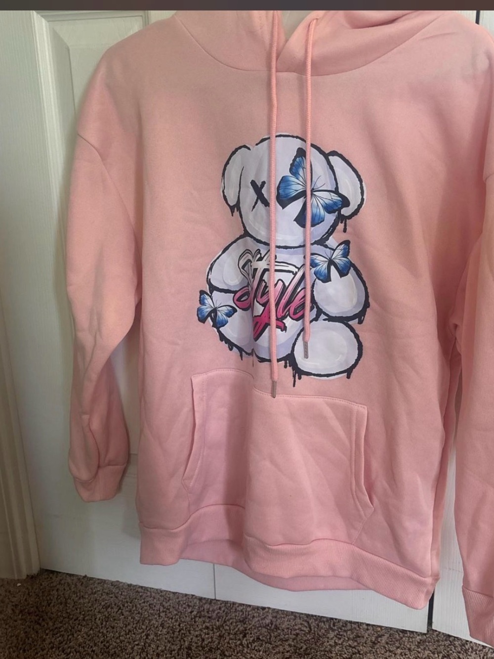 Pink Teddy Bear Graphic Hoodie